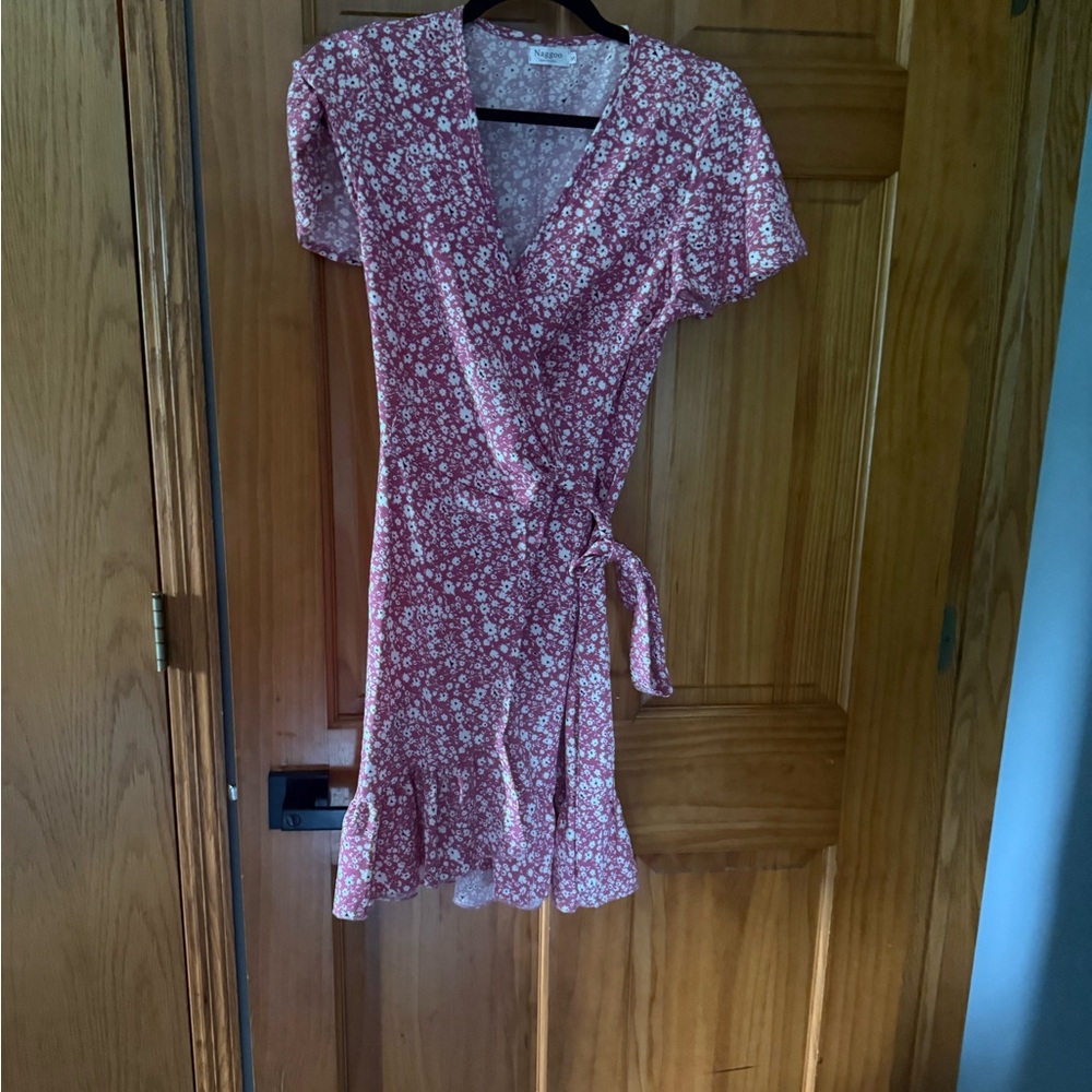 Pink and White Flutter Sleeve Wrap Sundress